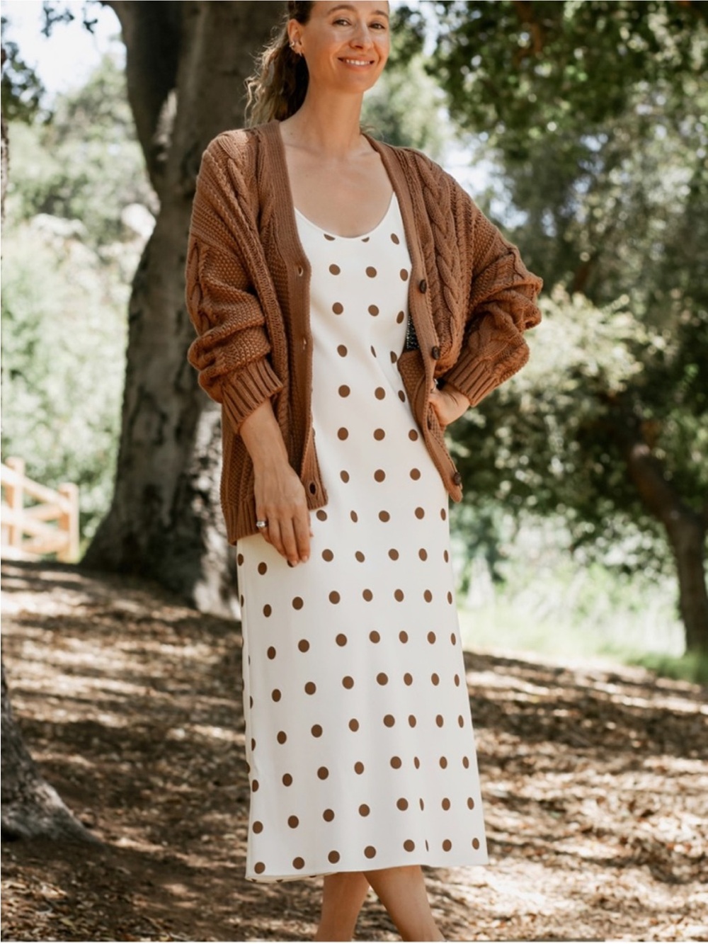 Jenni Kayne Polka Dot Slip Maxi Dress in Cream and Brown - Picture 3 of 7